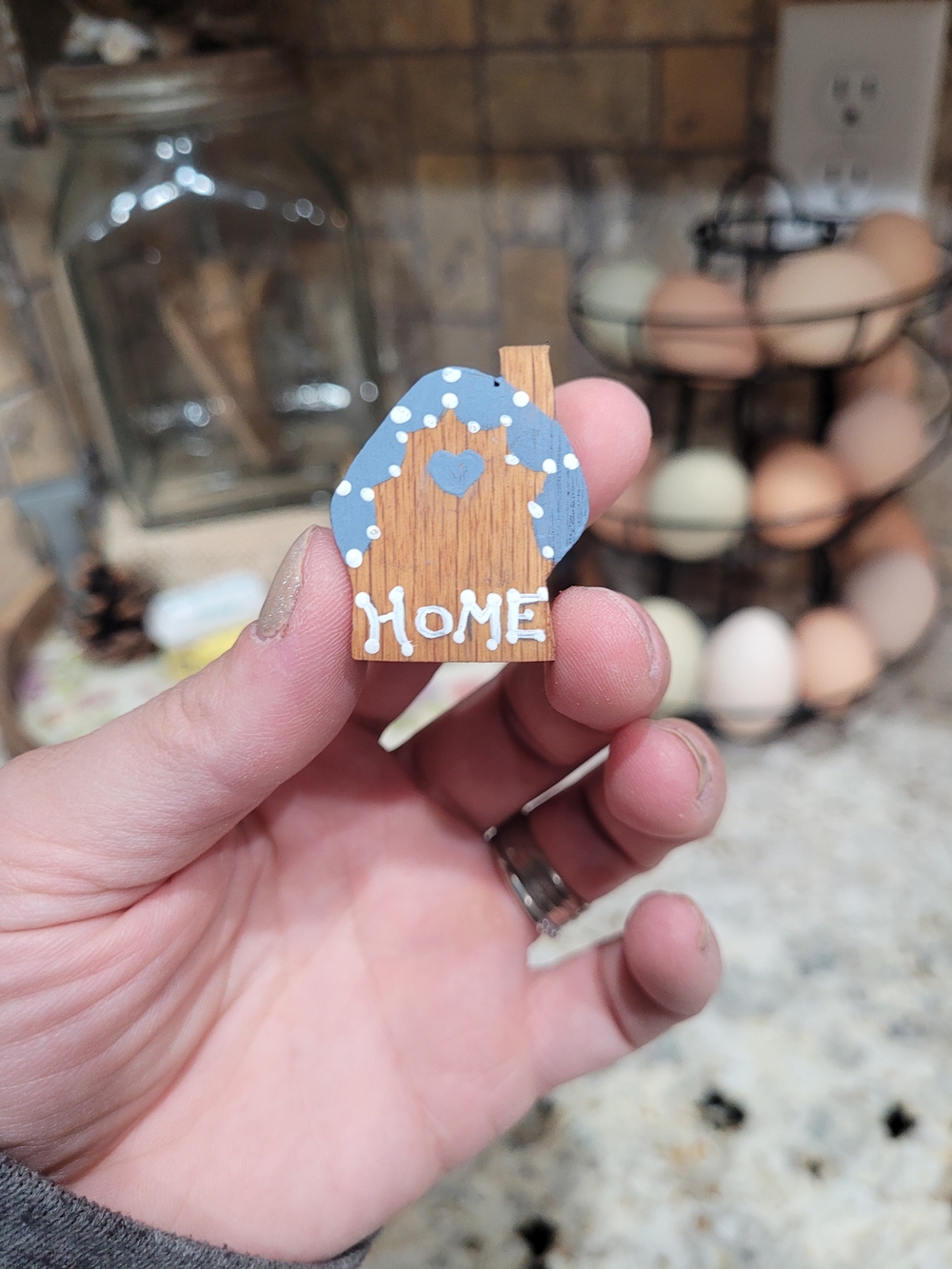 Hand-Painted Wooden 'Home' Wall Accent in Blue and Natural Wood